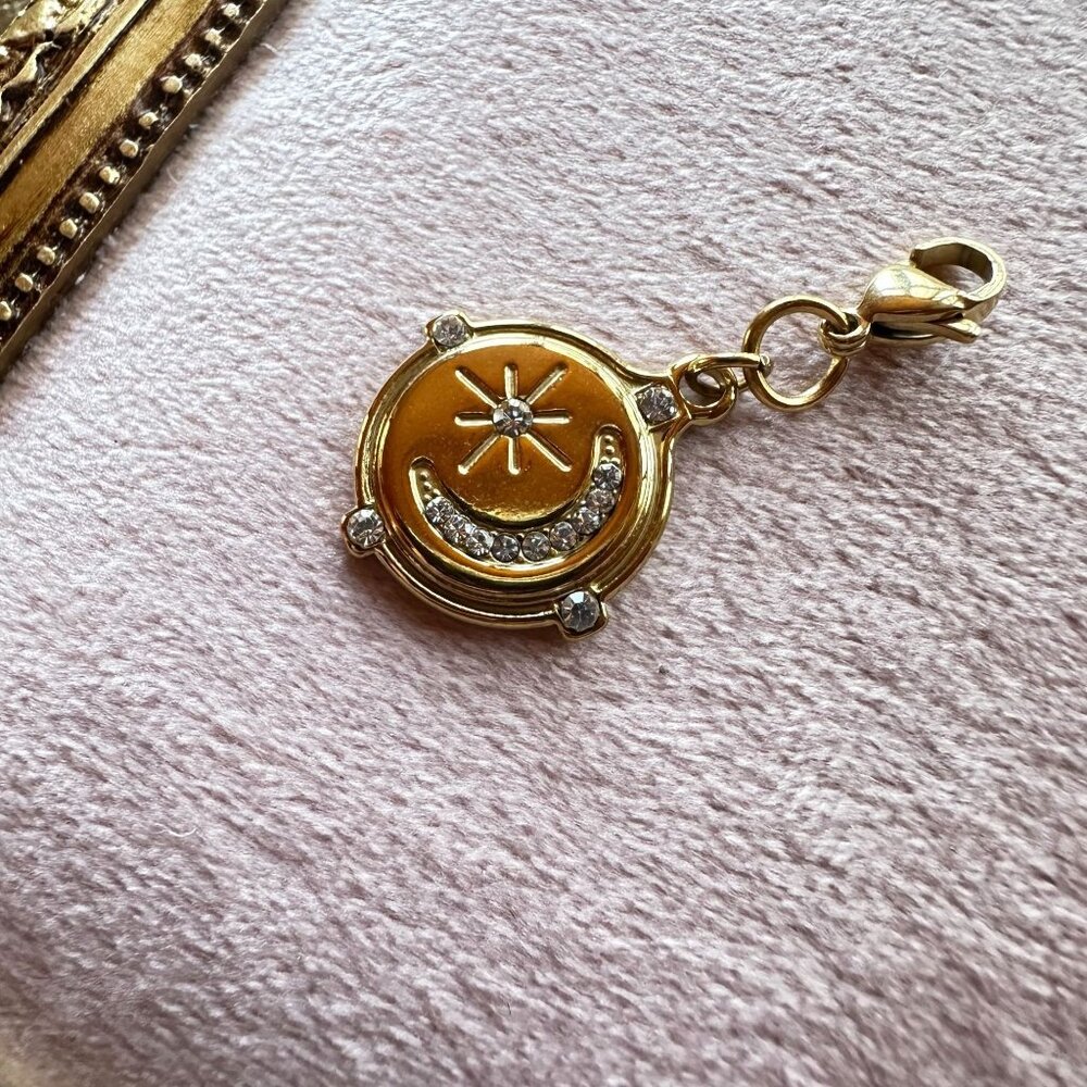 Moon & Star Charm Pendant 18k Gold PVD Stainless Steel Micro Crystals w/ Clasp - Picture 12 of 13